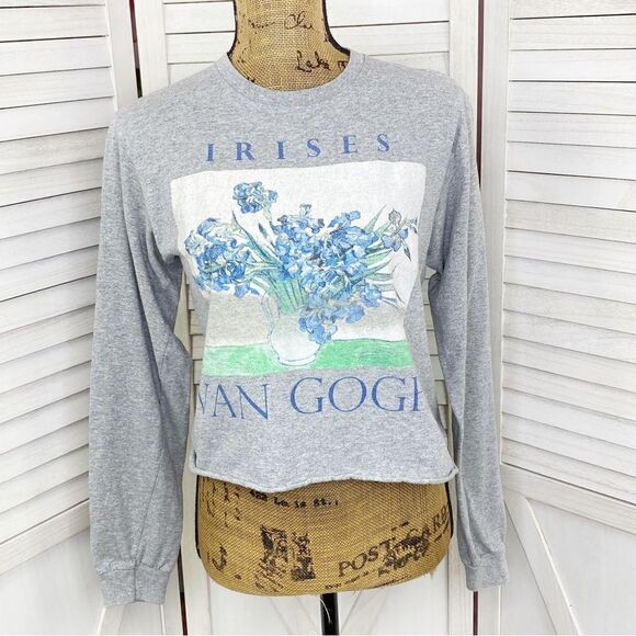 Mad Engine Vangogh Irises Print Crop T Shirt Gray Juniors Small - Picture 1 of 12